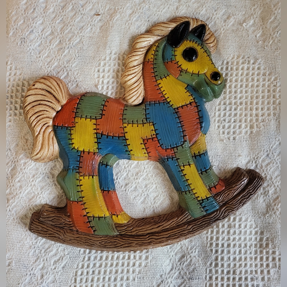 Vtg Rocking Horse Colorful Wall Decor 13"×12.5"
